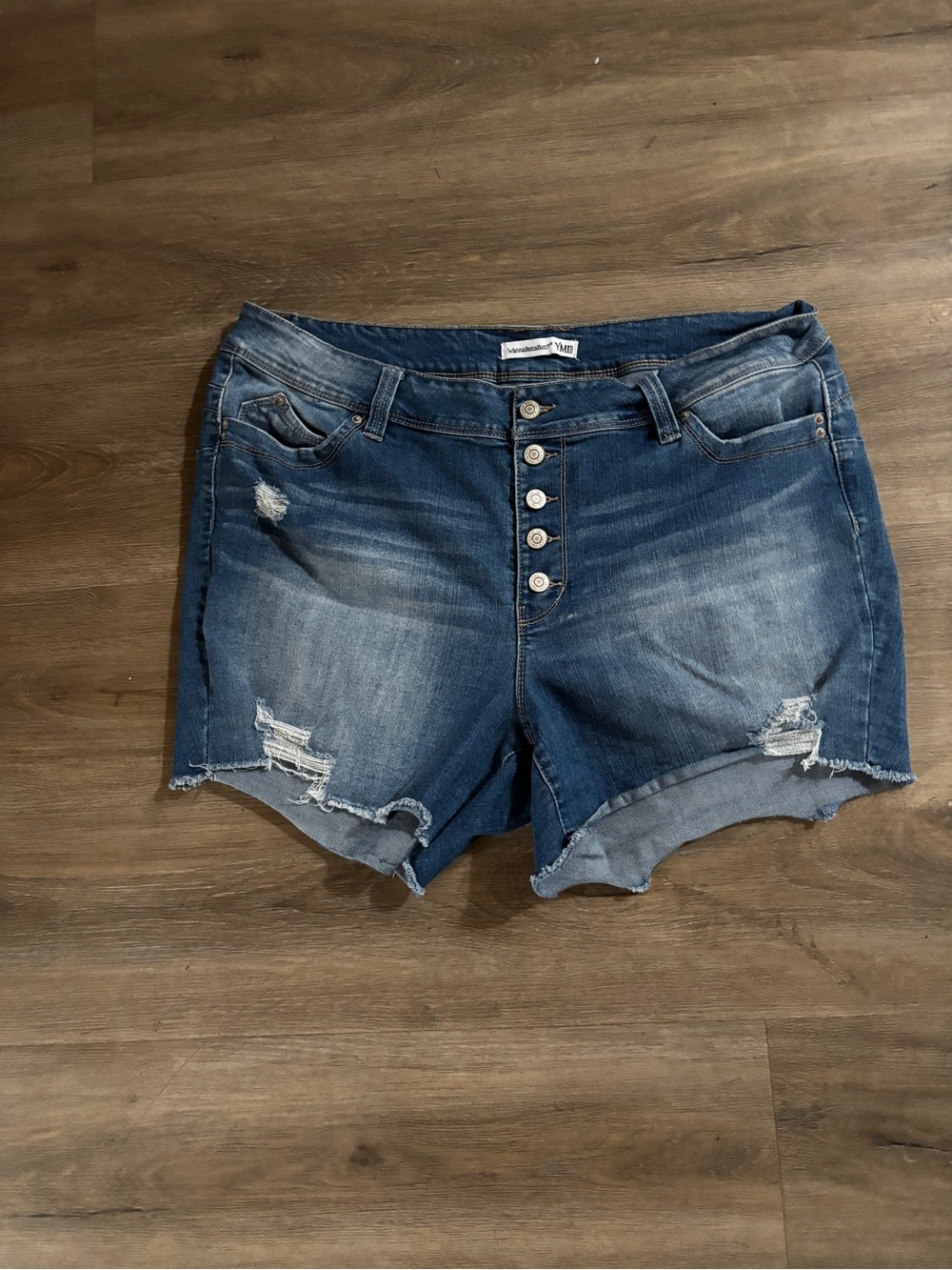 YMI Dark Blue Distressed Button-Front Denim Shorts